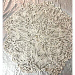 Hand Crochet Lace Round Doily 36” Intricate VNT-Style Decor Granny Core Cottage